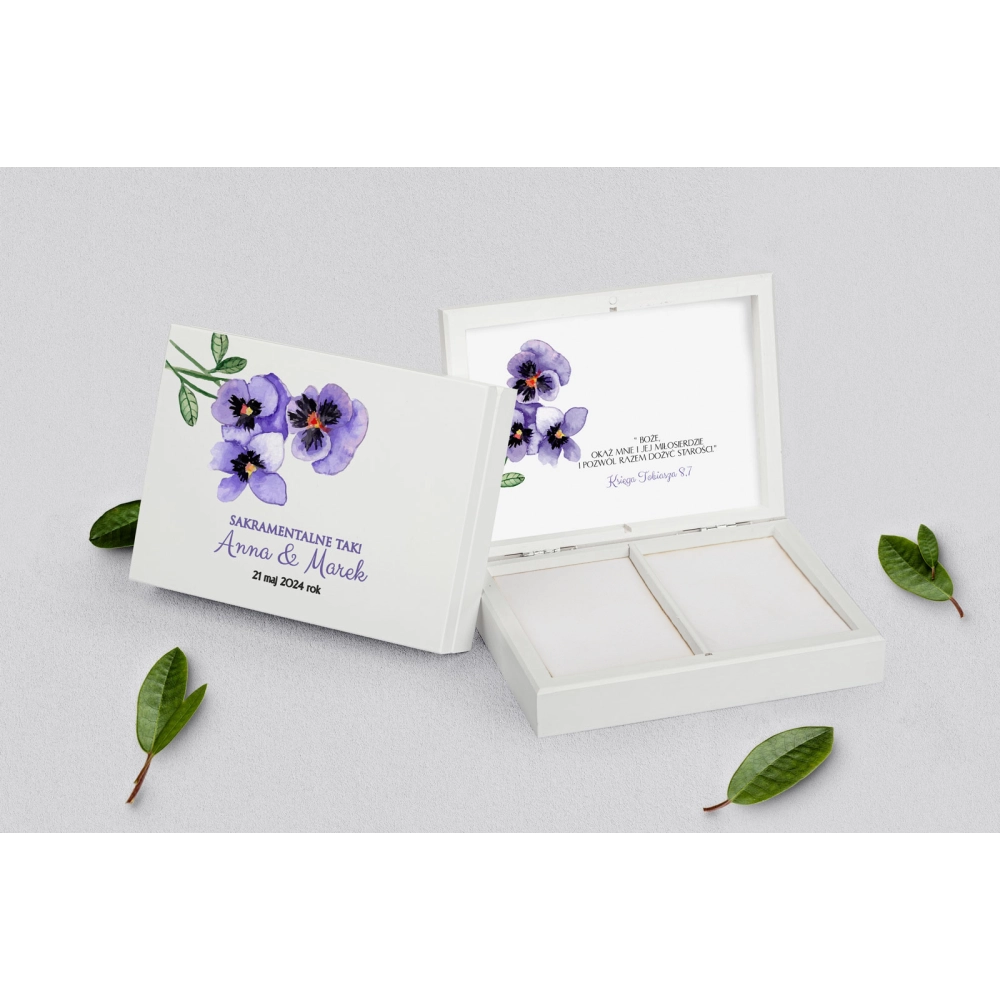 Pudełko na obrączki prostokątne białe - Sweet Love Motyw 3