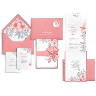 Różowe zaproszenia ślubne Harmonijka - Name Motyw 3