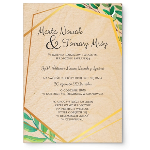 Zaproszenia ślubne Flowers & Frame - Drewniane Motyw 2