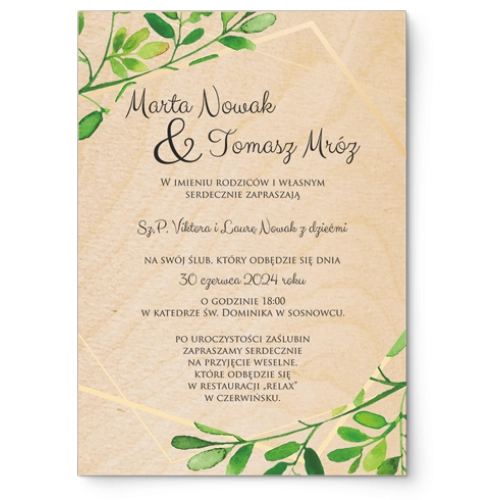 Zaproszenia ślubne Flowers & Frame - Drewniane Motyw 3