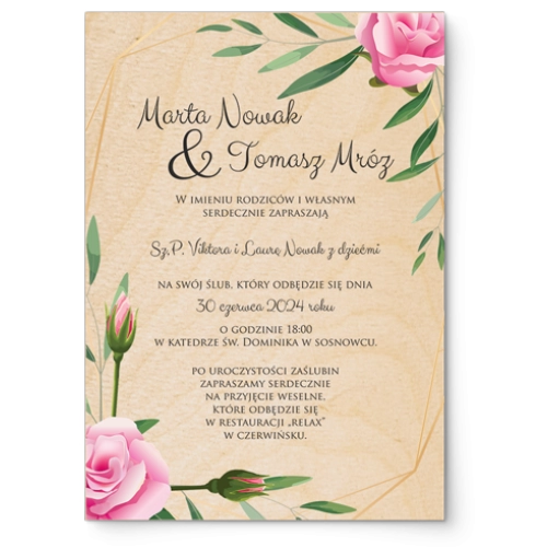 Zaproszenia ślubne Flowers & Frame - Drewniane Motyw 4