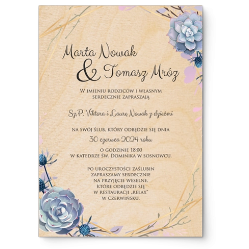 Zaproszenia ślubne Flowers & Frame - Drewniane Motyw 6