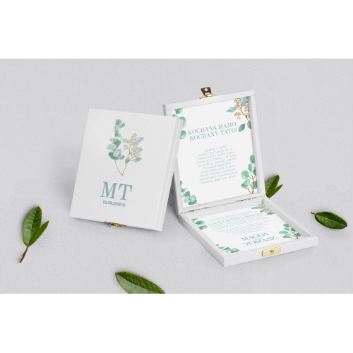 Zaproszenie dla Rodziców - białe Eukaliptus Motyw 1