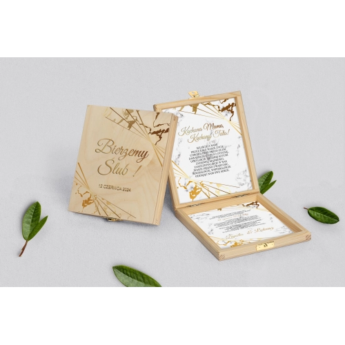 Zaproszenie dla Rodziców - naturalne Marmur&Złoto Motyw 4