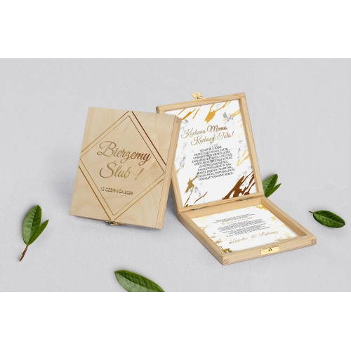 Zaproszenie dla Rodziców - naturalne Marmur&Złoto Motyw 5