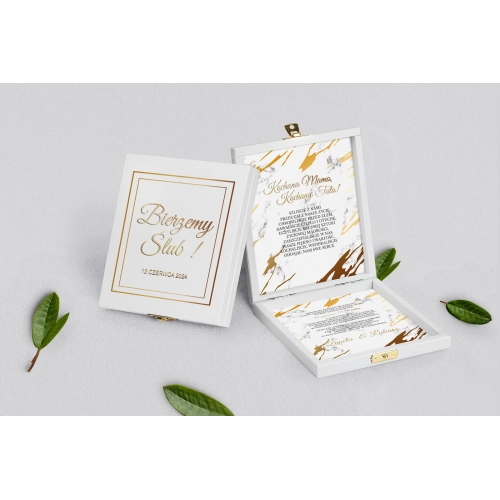 Zaproszenie dla Rodziców - białe Marmur&Złoto Motyw 3