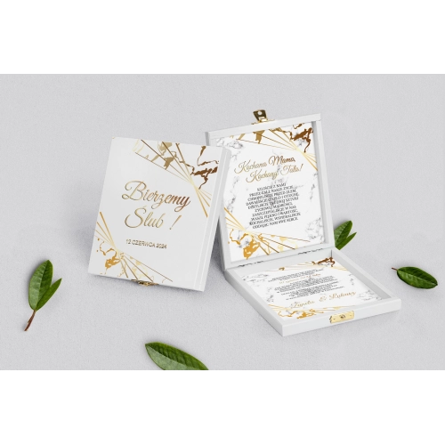 Zaproszenie dla Rodziców - białe Marmur&Złoto Motyw 4