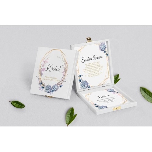 Prośba o&nbsp;świadkowanie - białe puzzle Flowers & Frame Motyw 6