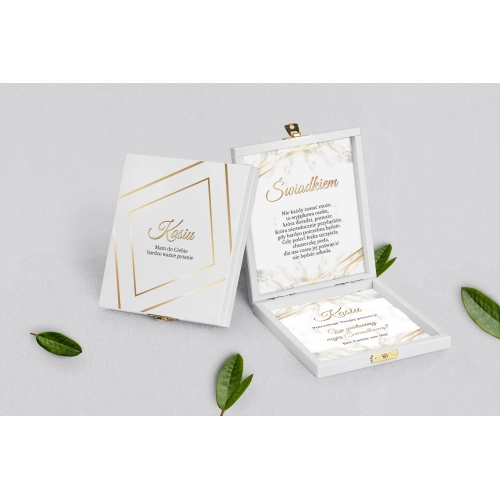 Prośba o&nbsp;świadkowanie - białe puzzle Marmur & Złoto Motyw 1