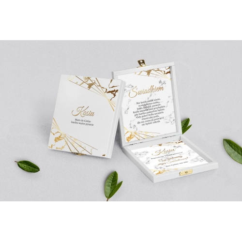 Prośba o&nbsp;świadkowanie - białe puzzle Marmur & Złoto Motyw 4