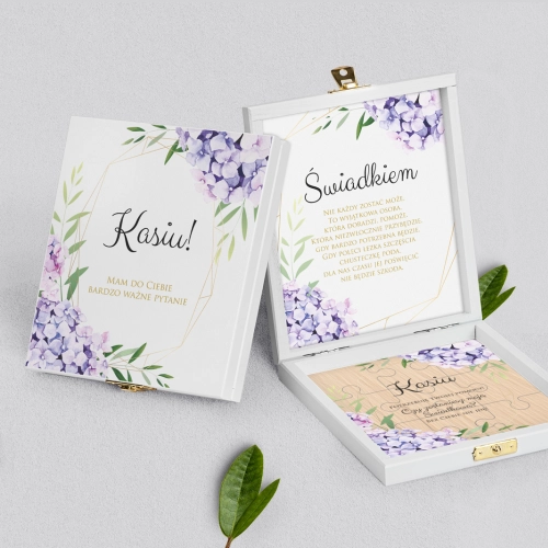Prośba o świadkowanie - białe puzzle Flowers & Frame Motyw 1