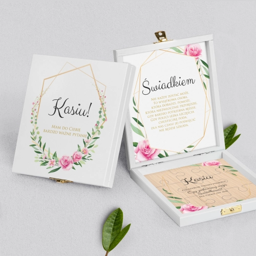 Prośba o świadkowanie - białe puzzle Flowers & Frame Motyw 4