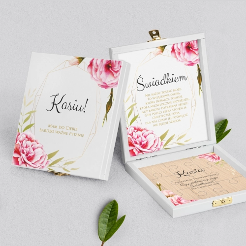 Prośba o świadkowanie - białe puzzle Flowers & Frame Motyw 5