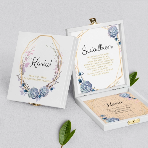 Prośba o świadkowanie - białe puzzle Flowers & Frame Motyw 6