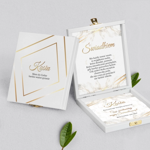 Prośba o świadkowanie - białe puzzle Marmur & Złoto Motyw 1