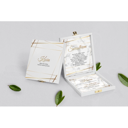 Prośba o&nbsp;świadkowanie - białe puzzle Marmur & Złoto Motyw 2