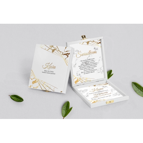 Prośba o&nbsp;świadkowanie - białe puzzle Marmur & Złoto Motyw 4