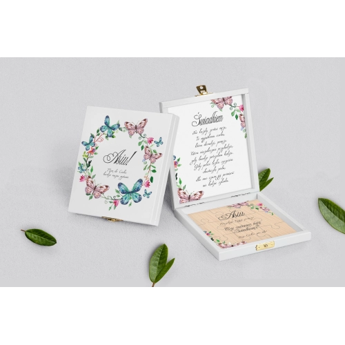 Prośba o&nbsp;świadkowanie - białe puzzle Akwarelowe Wianki Motyw 3