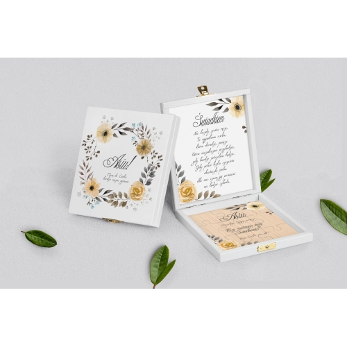 Prośba o&nbsp;świadkowanie - białe puzzle Akwarelowe Wianki Motyw 4