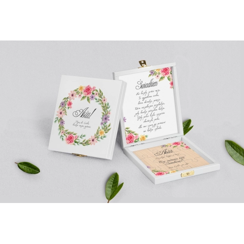 Prośba o&nbsp;świadkowanie - białe puzzle Akwarelowe Wianki Motyw 5