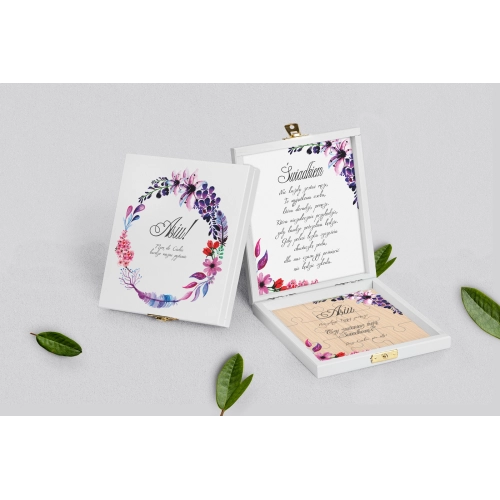 Prośba o&nbsp;świadkowanie - białe puzzle Akwarelowe Wianki Motyw 7