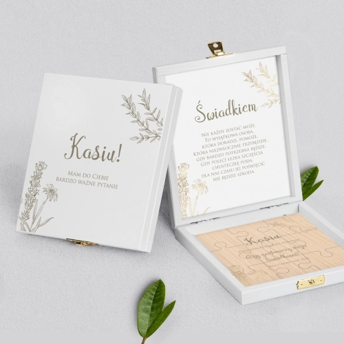 Prośba o świadkowanie - białe puzzle Fiori Motyw 1