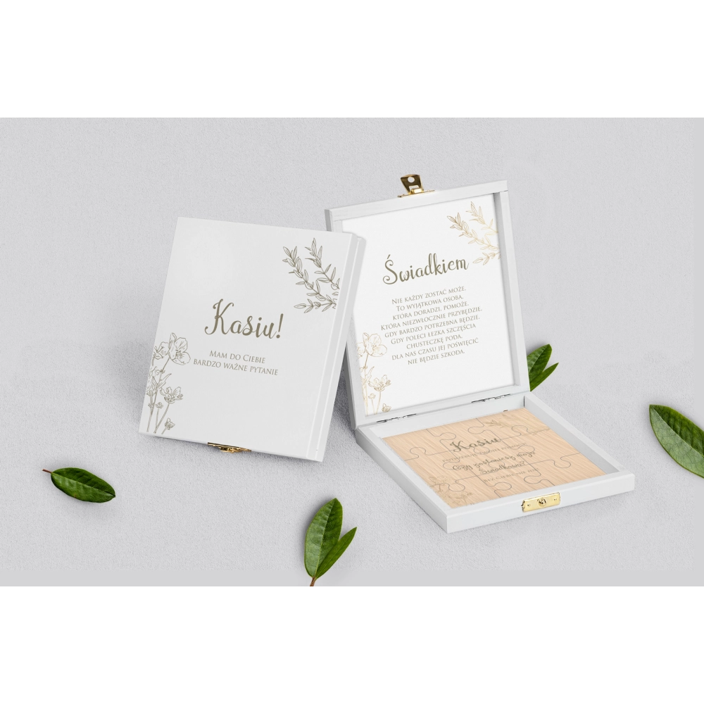 Prośba o&nbsp;świadkowanie - białe puzzle Fiori Motyw 2