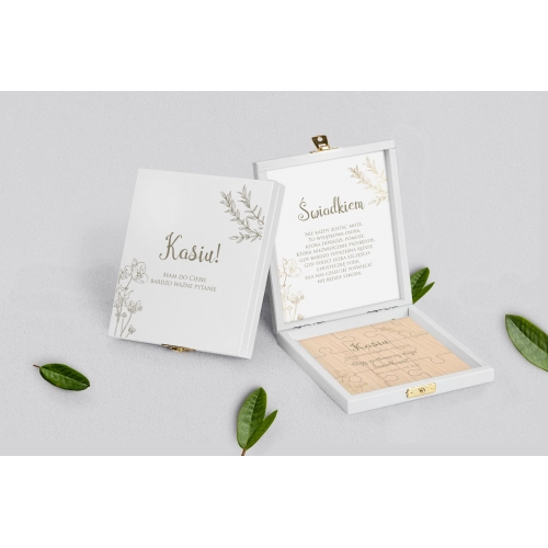 Prośba o&nbsp;świadkowanie - białe puzzle Fiori Motyw 2