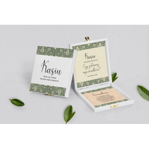 Prośba o&nbsp;świadkowanie - białe puzzle Vintage Motyw 2