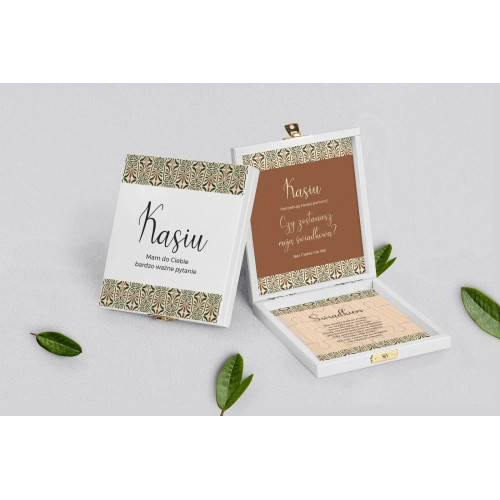 Prośba o&nbsp;świadkowanie - białe puzzle Vintage Motyw 3