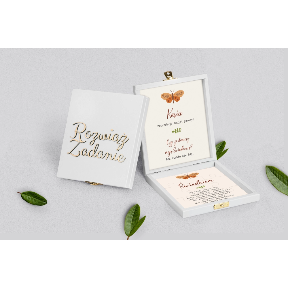 Prośba o&nbsp;świadkowanie - białe puzzle Butterflies - Motyw 4