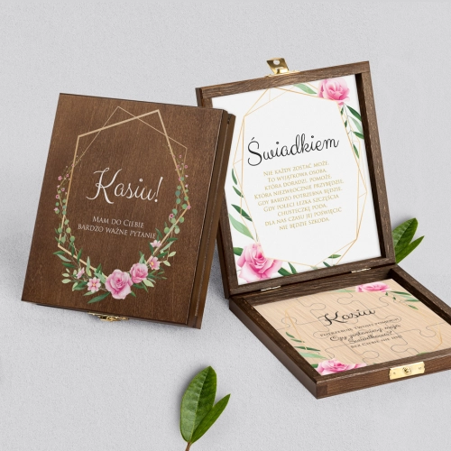 Prośba o świadkowanie - brązowe puzzle Flowers & Frame Motyw 4