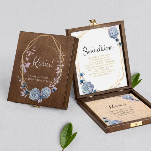 Prośba o świadkowanie - brązowe puzzle Flowers & Frame Motyw 6