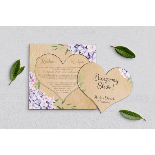 Drewniane Zaproszenie dla Rodziców - Flowers & Frame Motyw 1