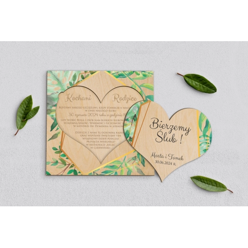 Drewniane Zaproszenie dla Rodziców - Flowers & Frame Motyw 2