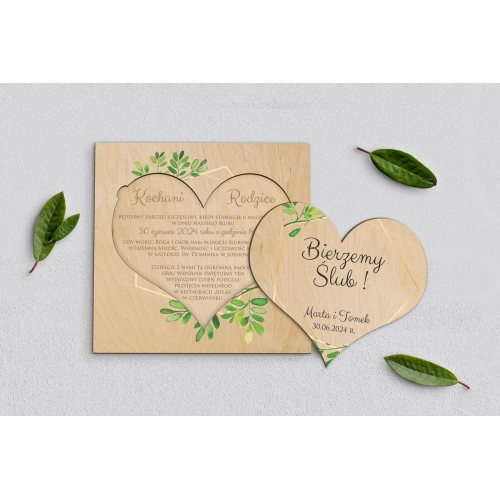 Drewniane Zaproszenie dla Rodziców - Flowers & Frame Motyw 3