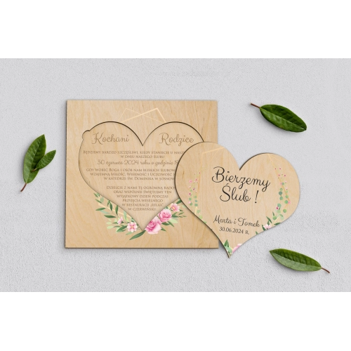 Drewniane Zaproszenie dla Rodziców - Flowers & Frame Motyw 4