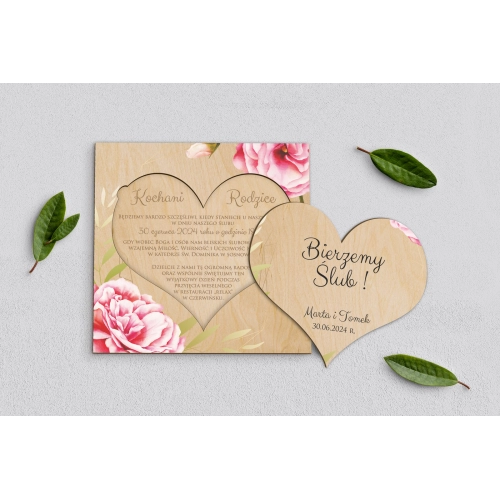 Drewniane Zaproszenie dla Rodziców - Flowers & Frame Motyw 5