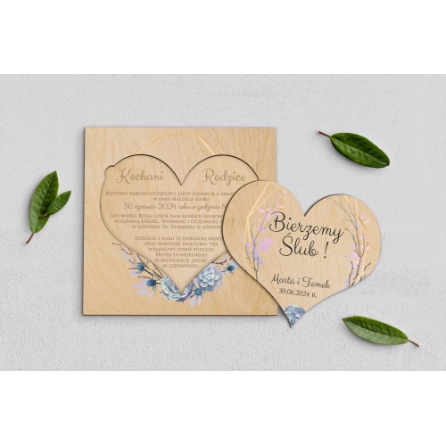 Drewniane Zaproszenie dla Rodziców - Flowers & Frame Motyw 6