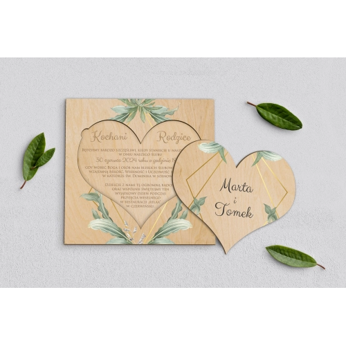 Drewniane Zaproszenie dla Rodziców - Liście Motyw 1