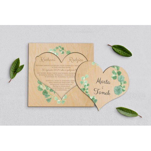 Drewniane Zaproszenie dla Rodziców - Liście Motyw 5