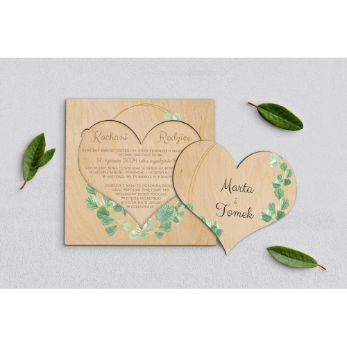 Drewniane Zaproszenie dla Rodziców - Liście Motyw 6