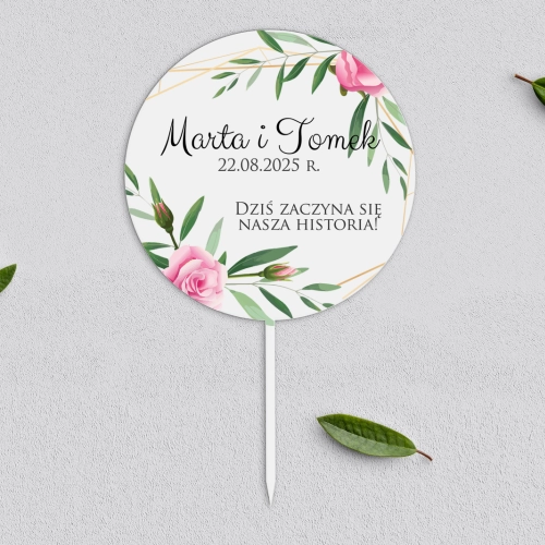 Topper na tort weselny - Flowers & Frame Motyw 4