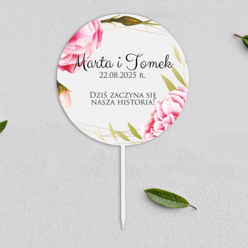 Topper na tort weselny - Flowers & Frame Motyw 5