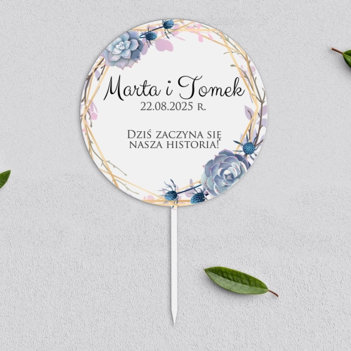 Topper na tort weselny - Flowers & Frame Motyw 6