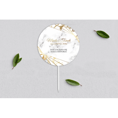 Topper na tort weselny - Marmur & Złoto - Motyw 4