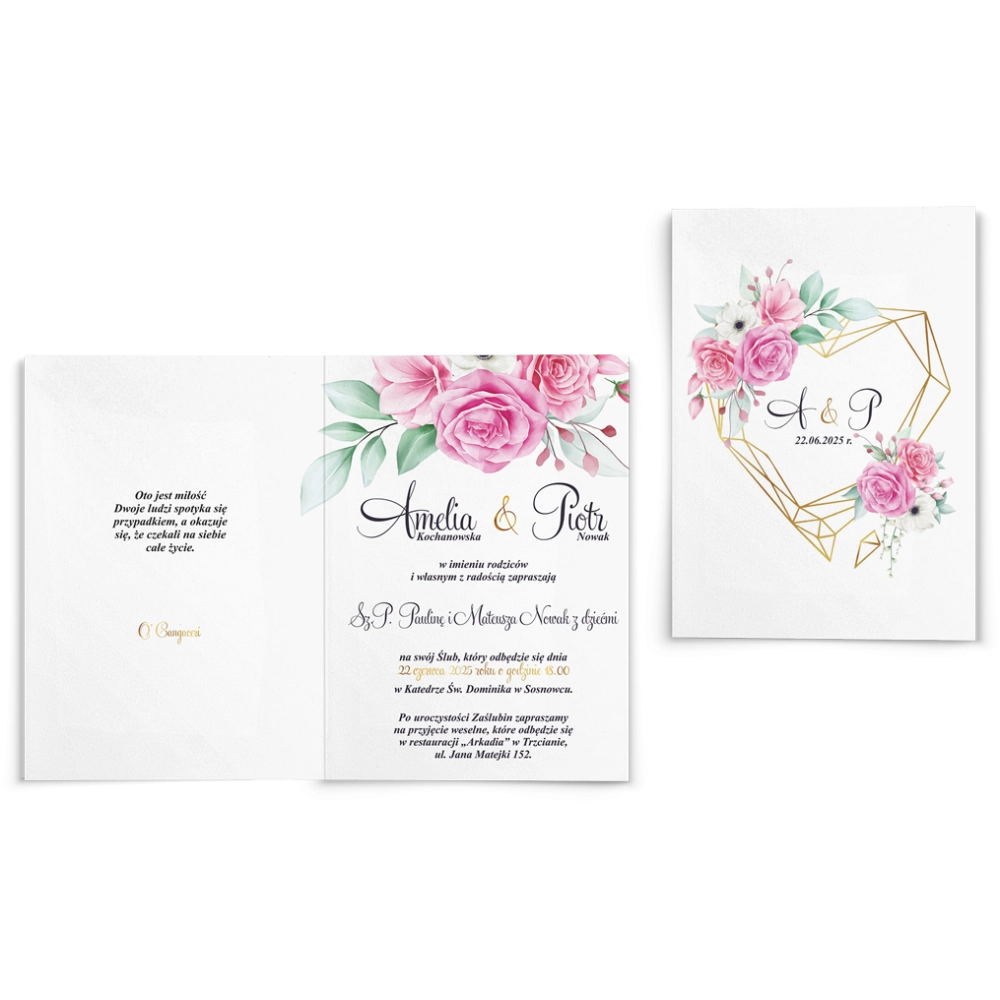 Zaproszenia ślubne Geometryczne Serce - Składane Motyw 1