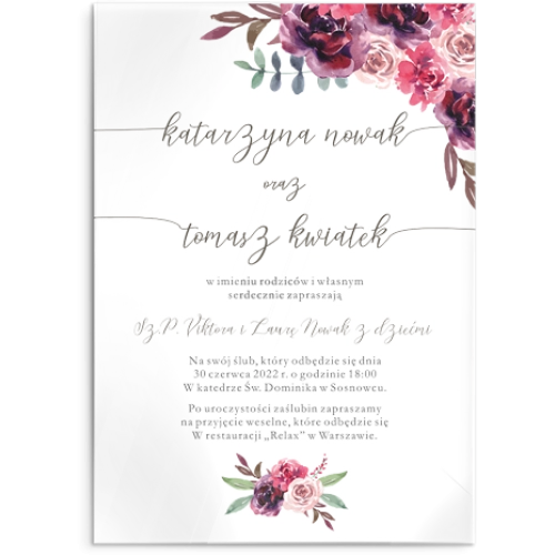 Zaproszenia ślubne PasteLove - Akrylowe Motyw 1