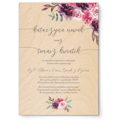 Zaproszenia ślubne PasteLove - Drewniane Motyw 1