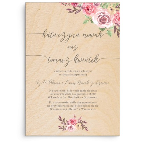 Zaproszenia ślubne PasteLove - Drewniane Motyw 2